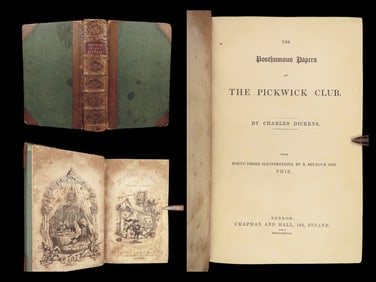 1837 Charles Dickens 1ed Pickwick Club Papers First Novel Social Satire RARE