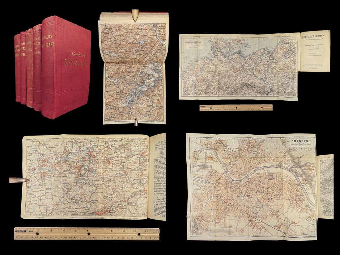 1885 Baedeker Travel Guides ITALY Switzerland Eastern Alps Suisse MAPS 5v SET (1 of 10)