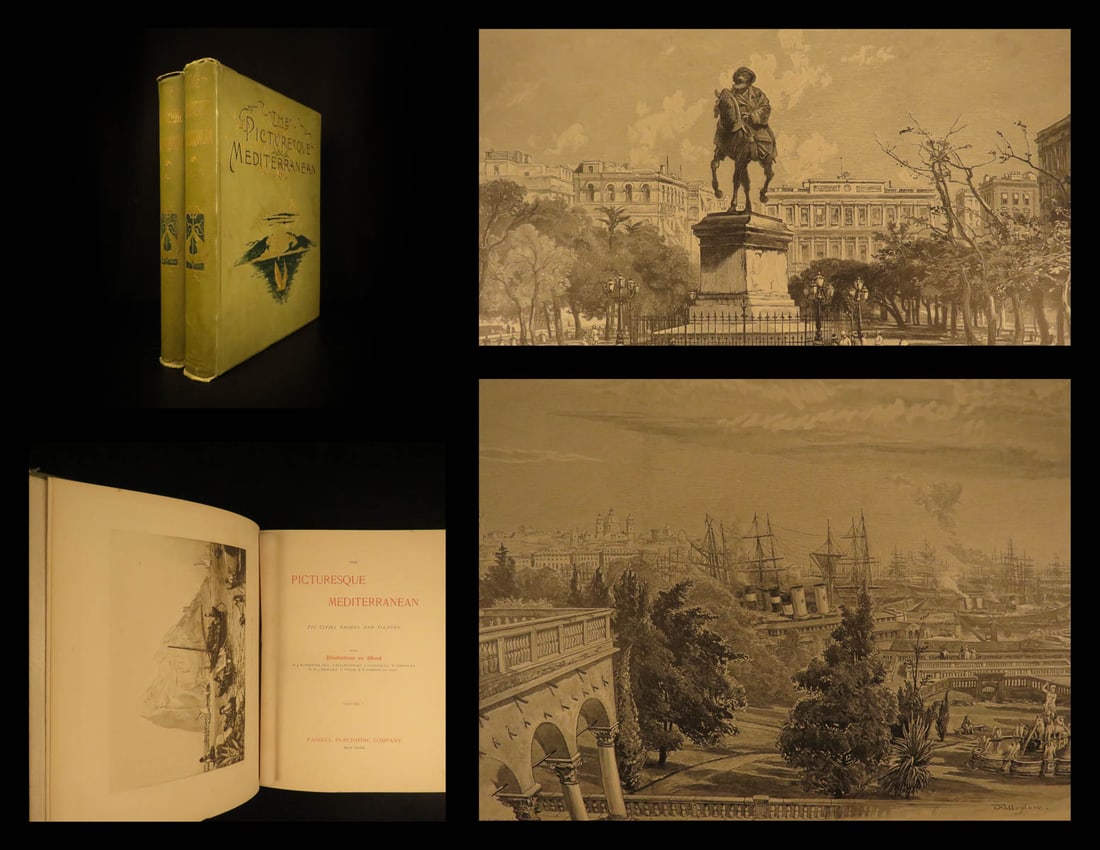 1890 1ed Picturesque Mediterranean Sea Alexandria EGYPT Corsica Smyrna FOLIOS 2v: 1890 1ed Picturesque Mediterranean Sea Alexandria EGYPT Corsica Smyrna FOLIOS 2v A rare late 19th-century illustrated account of the Mediterranean. This fine work includes descriptions and engravings 