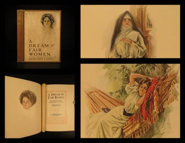 1907 1st ed Dream of Fair Women Harrison Fisher Girl Illustrated Color Poetry