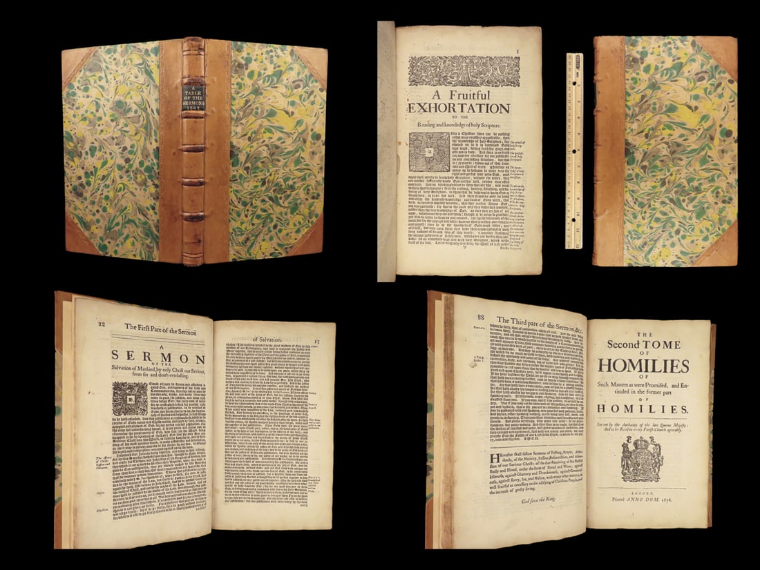 1676 Queen Elizabeth BIBLE Sermons England Cranmer BLACK LETTER Prayer FOLIO: 1676 Queen Elizabeth BIBLE Sermons England Cranmer BLACK LETTER Prayer FOLIO An impressive, rare 17th-century printing of 16th-century homilies and sermons! This work includes writings from numerous t
