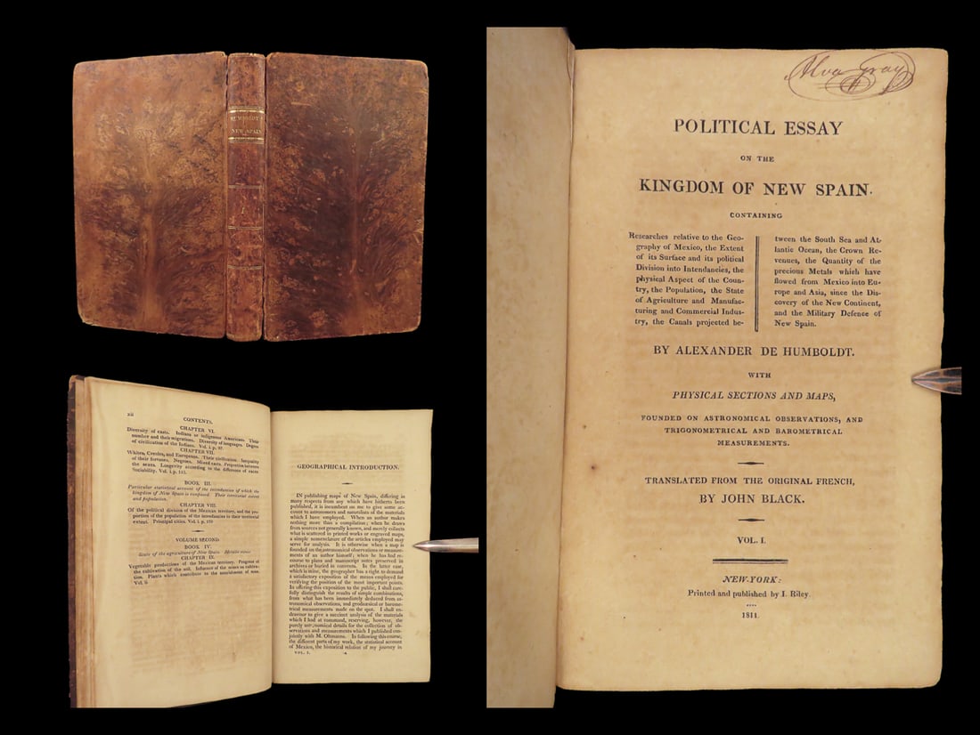 1811 MEXICO 1ed Humboldt New Spain Aztec CALIFORNIA Creole Indians Negroes RARE: 1811 MEXICO 1ed Humboldt New Spain Aztec CALIFORNIA Creole Indians Negroes RARE Alexander von Humboldt was a Prussian explorer and natural scientist whose American voyages at the turn of the 19th-cent