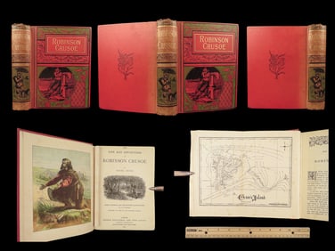 1895 Robinson Crusoe by Daniel Defoe Adventure Voyages Illustrated Dalziel