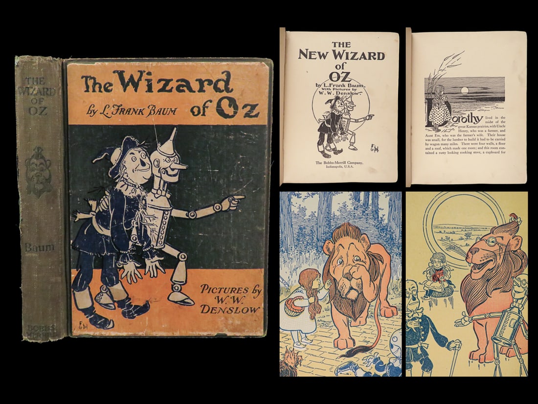 1903 WIZARD of OZ Frank Baum Illustrated Denslow Fantasy Childrens Literature: 1903 WIZARD of OZ Frank Baum Illustrated Denslow Fantasy Childrens Literature “The Wizard of Oz” is a childrens novel about a young girl named Dorothy Gale who is swept away by a tornado to a