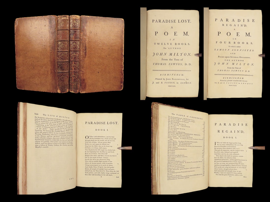 1760 Paradise Lost John Milton + Paradise Regained Poetry Allegory English (1 of 10)