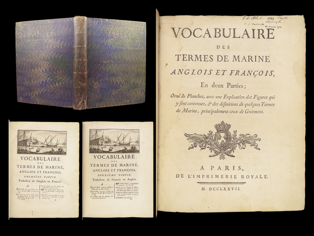 1777 NAVY Vocabulary 1ed Lescallier Marine Navigation SHIPS Voyages Thomas Jefferson (1 of 10)