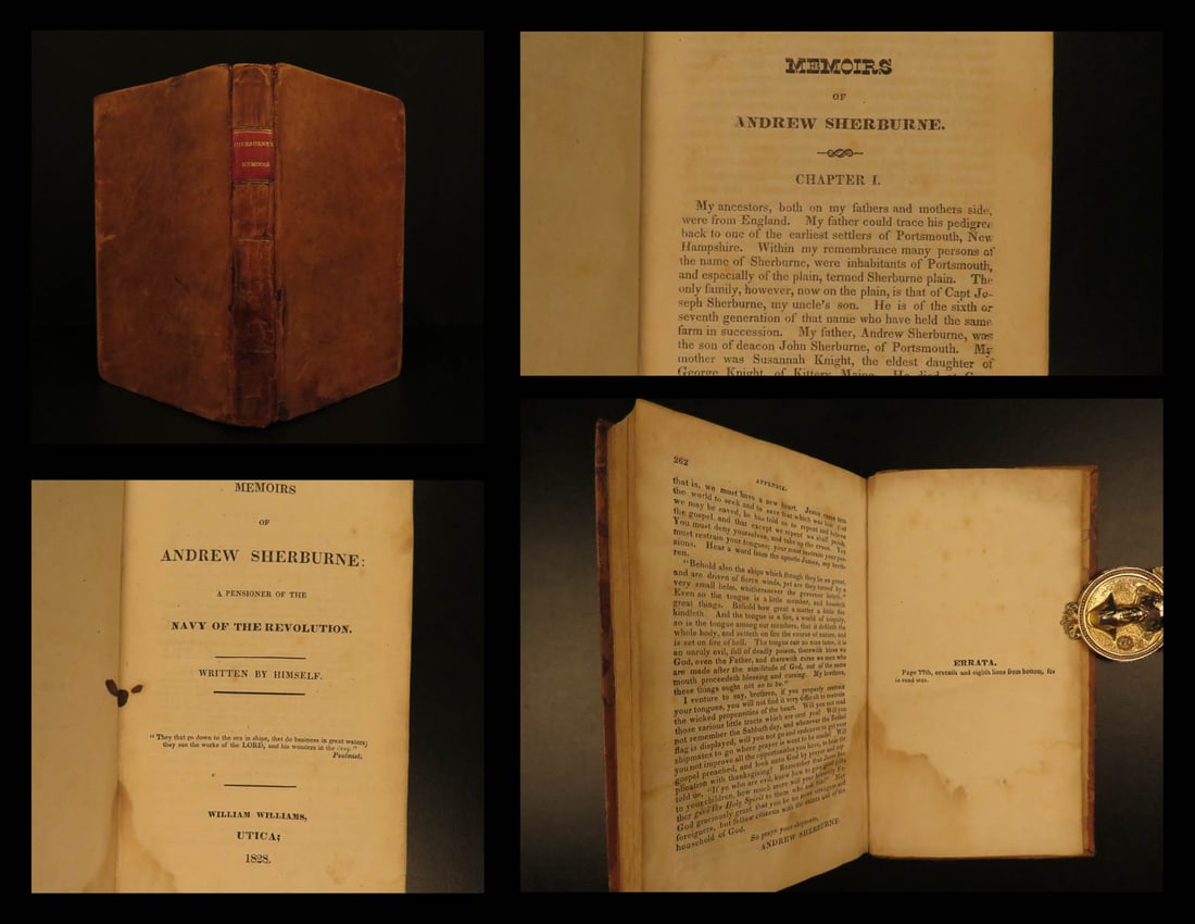 1828 American Revolution NAVY 1st ed Andrew Sherburne Memoirs Prison Jersey Ship: 1828 American Revolution NAVY 1st ed Andrew Sherburne Memoirs Prison Jersey Ship “Memoirs of Andrew Sherburne” is the narrative of the authors service in the Continental Navy in 1779 at the ag