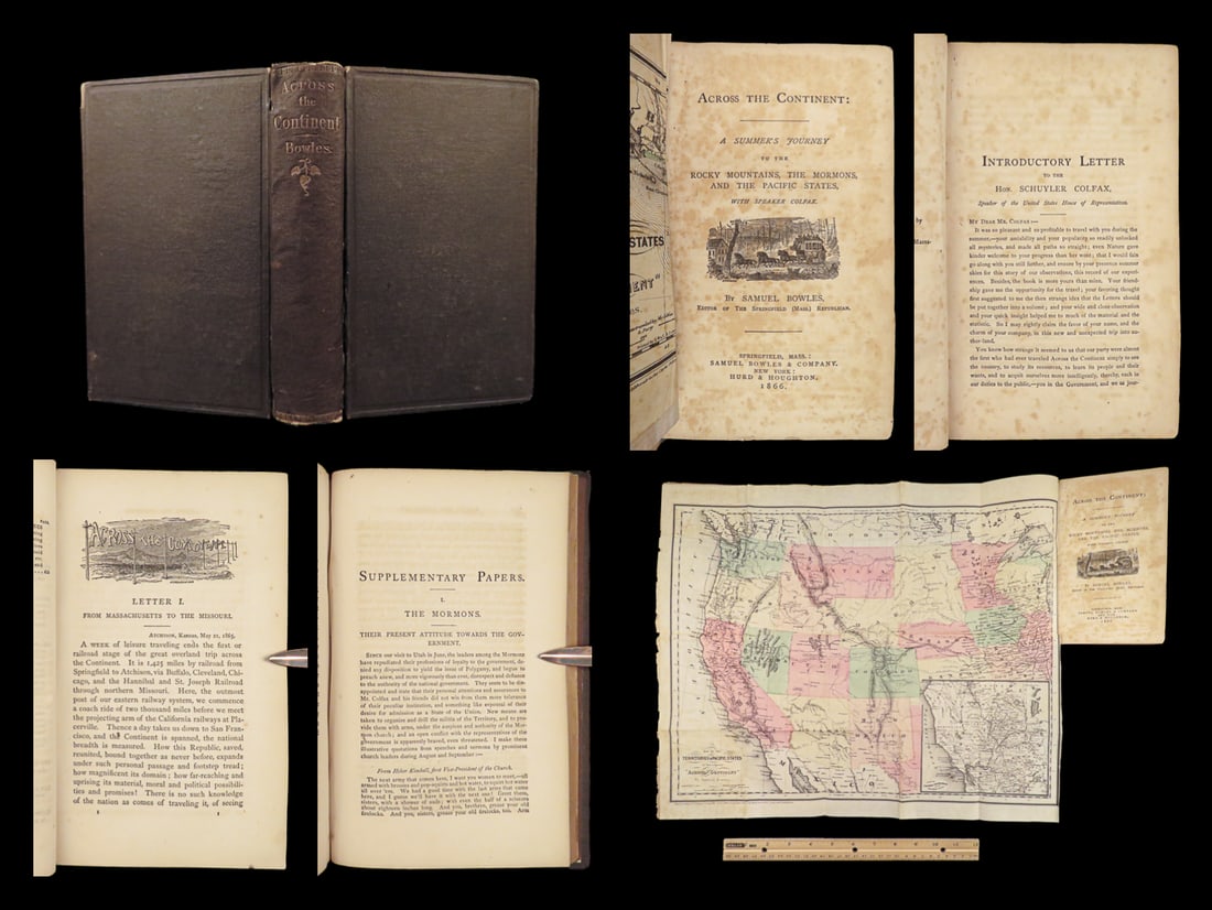 1866 Bowles Travels MAP Mormon Polygamy INDIAN California Pacific Rocky Mountain (1 of 10)