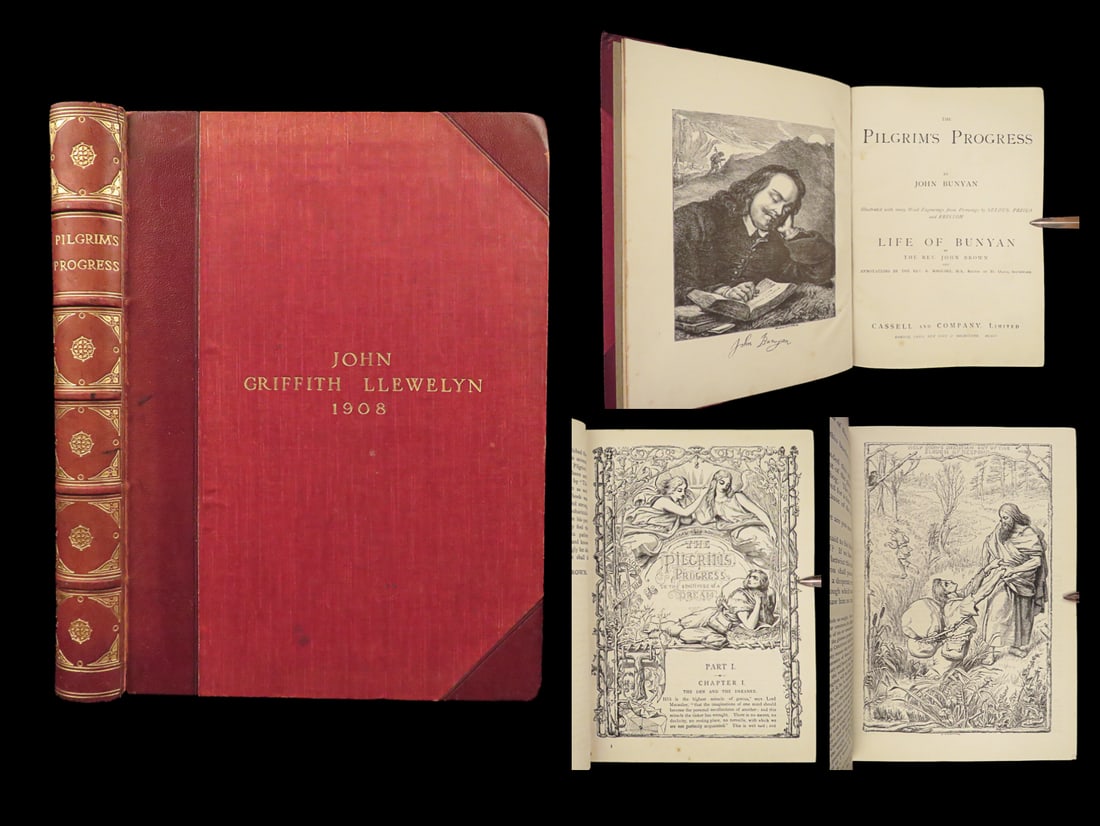 1904 BEAUTIFUL Pilgrims Progress Illustrated Puritan John Bunyan Fine Binding (1 of 10)