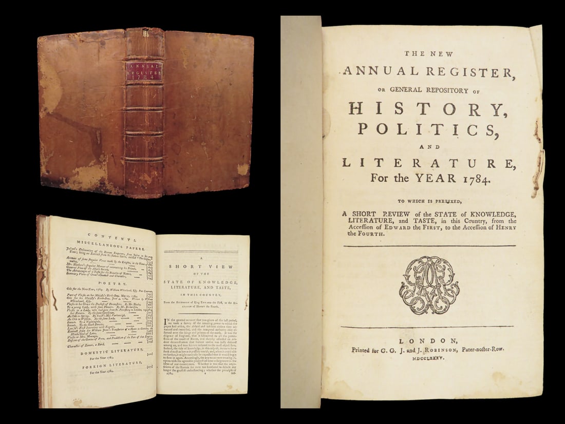 1784 AMERICA INDIANS Virginia Plantations Annual Register Fox Bill William Pitt (1 of 10)