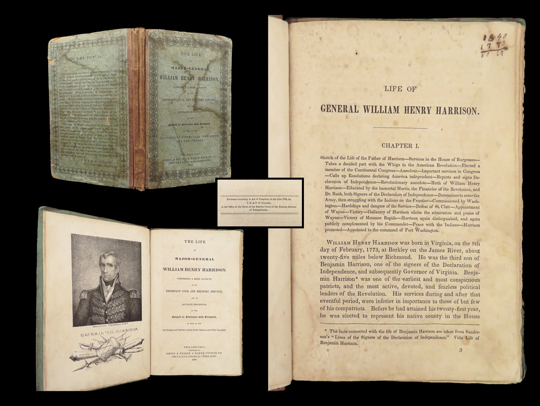 1840 President Wm Henry Harrison 1ed War 1812 Battles Tecumseh Military Indians (1 of 10)