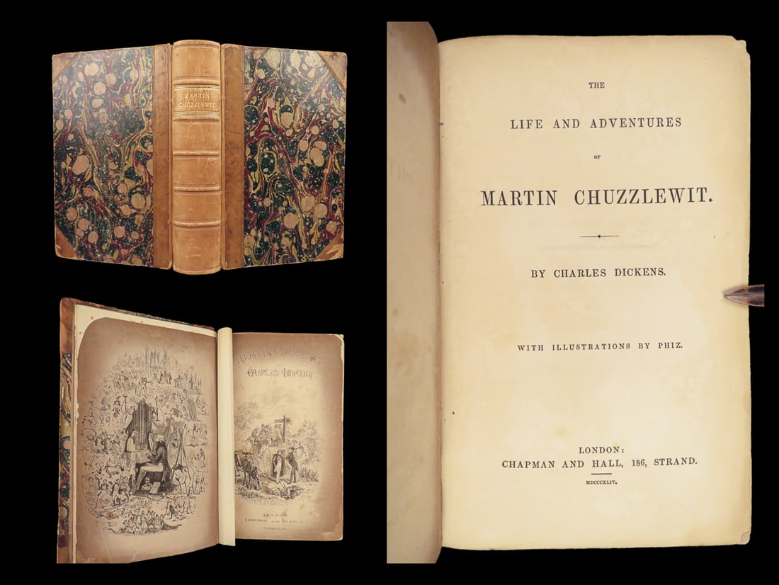1844 Charles Dickens 1ed Martin Chuzzlewit English Literature Satire Illustrated (1 of 10)