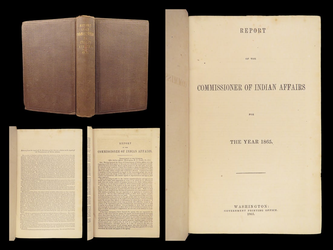 1865 INDIANS 1ed United States Comanche Cherokee Apache Native American Kansas: 1865 INDIANS 1ed United States Comanche Cherokee Apache Native American Kansas A rare, Civil War-era report of Indian affairs from the United States government. This report is a collection of hundreds