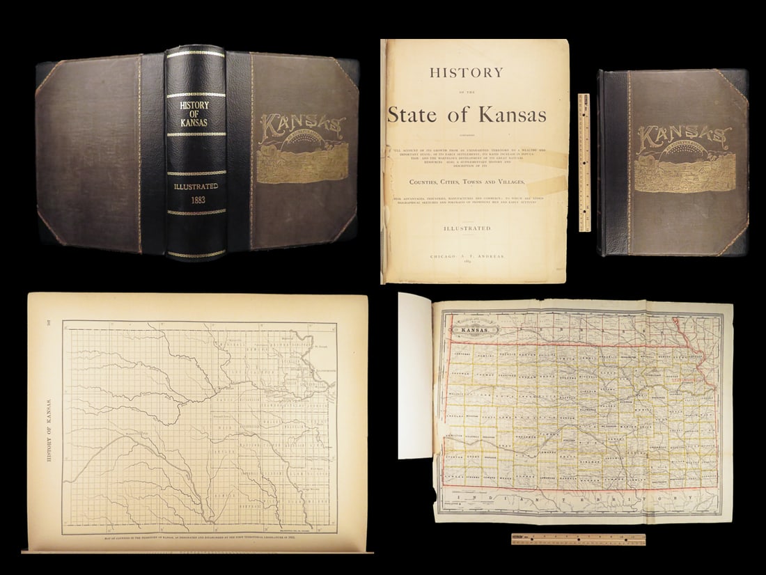 1883 KANSAS 1ed Slavery Missouri Compromise INDIANS Wyandot Texas Cherokee MAP: 1883 KANSAS 1ed Slavery Missouri Compromise INDIANS Wyandot Texas Cherokee MAP An absolutely massive, 19th-century history of the state of Kansas. Collected by A.T. Andreas, this book is one of, if no