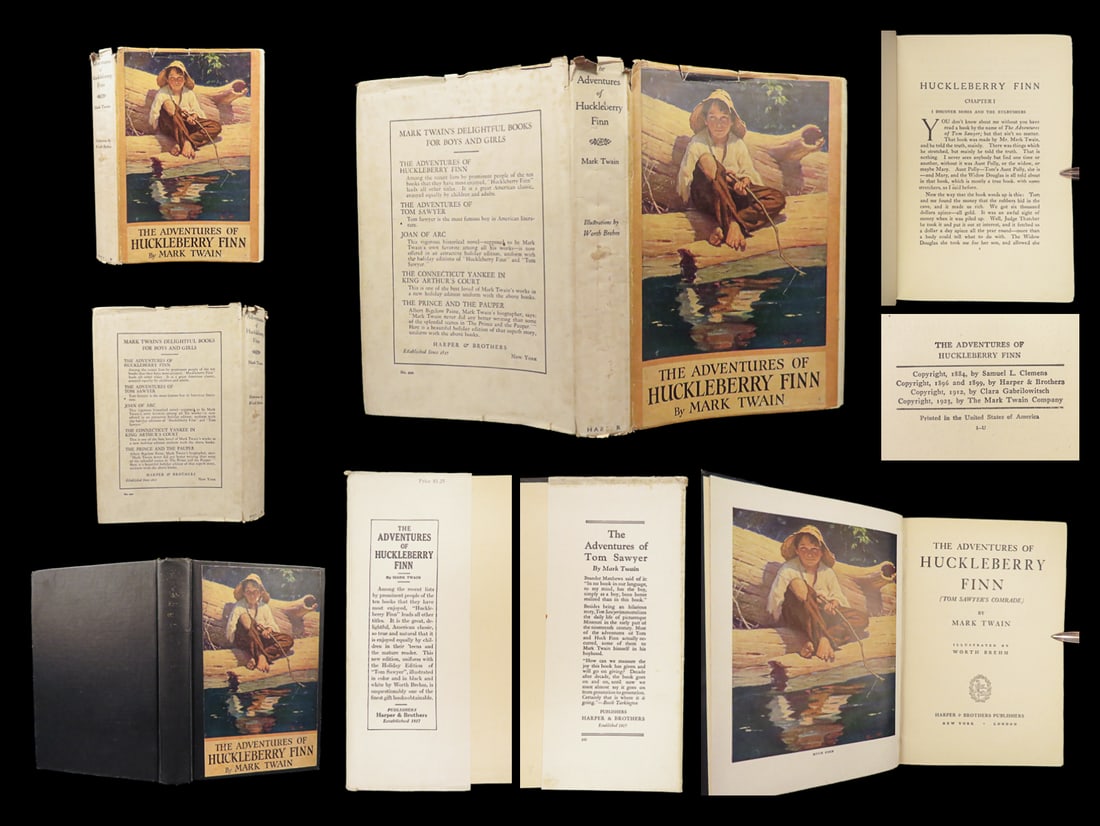 1923 Mark Twain Adventures of Huckleberry Finn Tom Sawyer Mississippi Brehm Art: 1923 Mark Twain Adventures of Huckleberry Finn Tom Sawyer Mississippi Brehm Art “the most praised and most condemned 19th-century American work of fiction” - Legacies of Genius. “All modern 