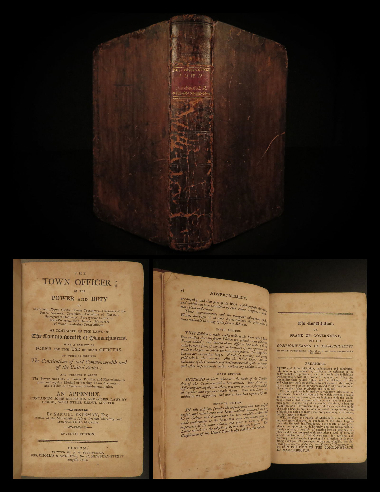 1808 BOSTON Town Officer Government Massachusetts CONSTITUTION Law Plantations (1 of 20)