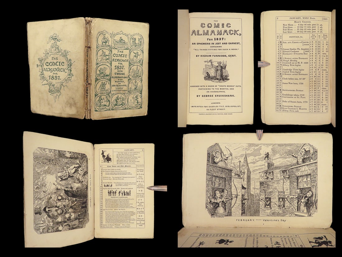 1837 George Cruikshank ART 1ed Comic Almanack Caricature Illustrated Etchings Humor (1 of 10)