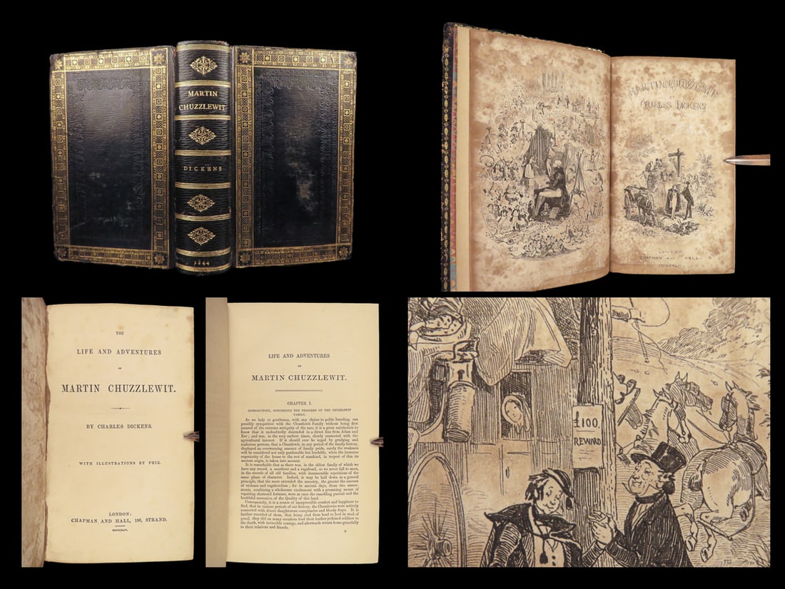 1844 Charles Dickens 1ed Martin Chuzzlewit English Literature Satire Illustrated (1 of 10)