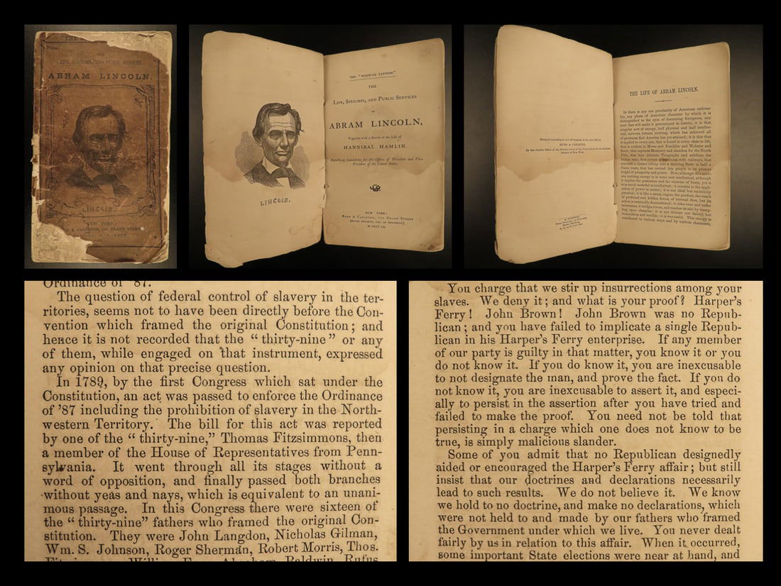 1860 RARE 1ed Abraham Lincoln & Hamlin Slavery Douglas Debates pre Civil War (1 of 17)