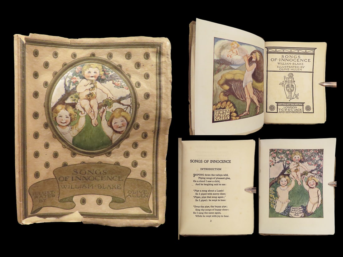1906 William Blake Songs of Innocence Mythology Children Olive Allen Color ART: 1906 William Blake Songs of Innocence Mythology Children Olive Allen Color ART Originally published in the late 1790s, William Blakes "Songs of Innocence" is a collection of his best poems. This undat