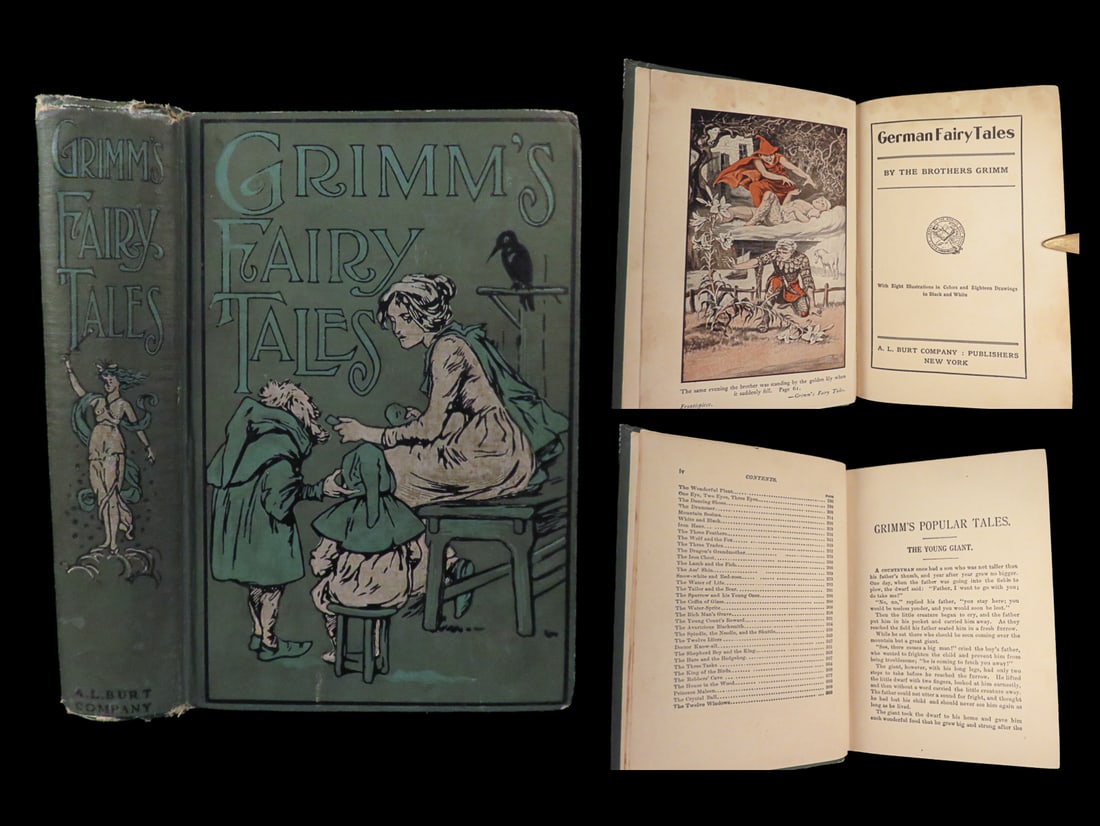 1910 Grimms Fairy Tales Brothers Snow White Hansel & Grethel German English: 1910 Grimms Fairy Tales Brothers Snow White Hansel & Grethel German English A very rare printing of Grimms Fairy Tales, with famous stories such as Snow White, Hansel and Grethel, and much more. Notab
