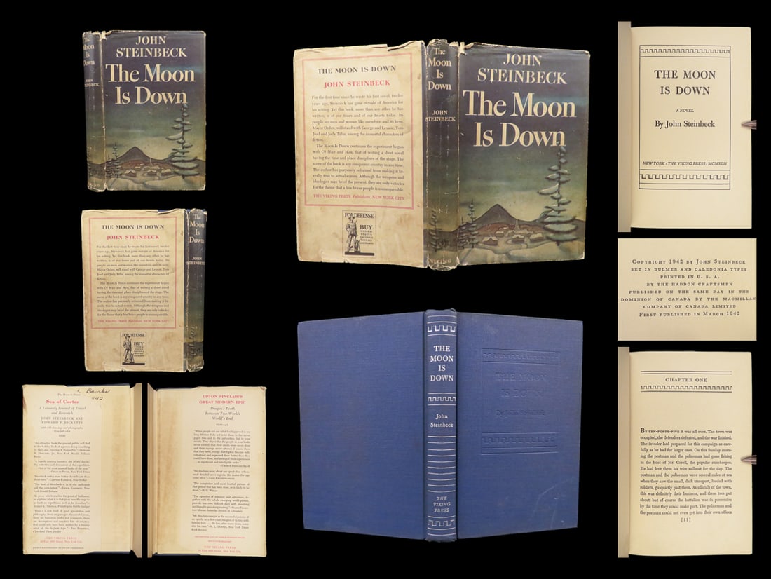 1942 John Steinbeck 1st Moon is Down Original DJ World War 2 Nazi Resistance: 1942 John Steinbeck 1st Moon is Down Original DJ World War 2 Nazi Resistance “The Moon is Down” is a 1942 novel by John Steinbeck, a propaganda novel published by Viking Press to encourage res