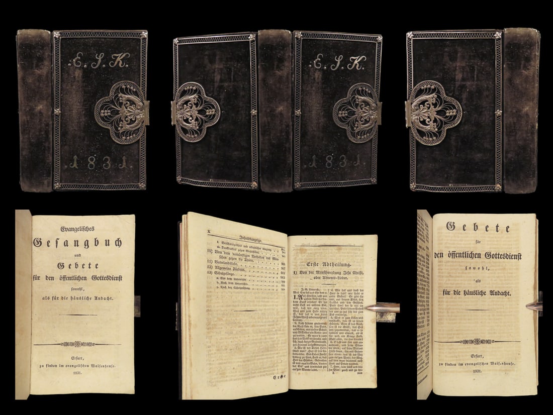 1831 INCREDIBLE German HYMNS Protestant Bible Songs Erfurt Germany Felt Binding (1 of 10)