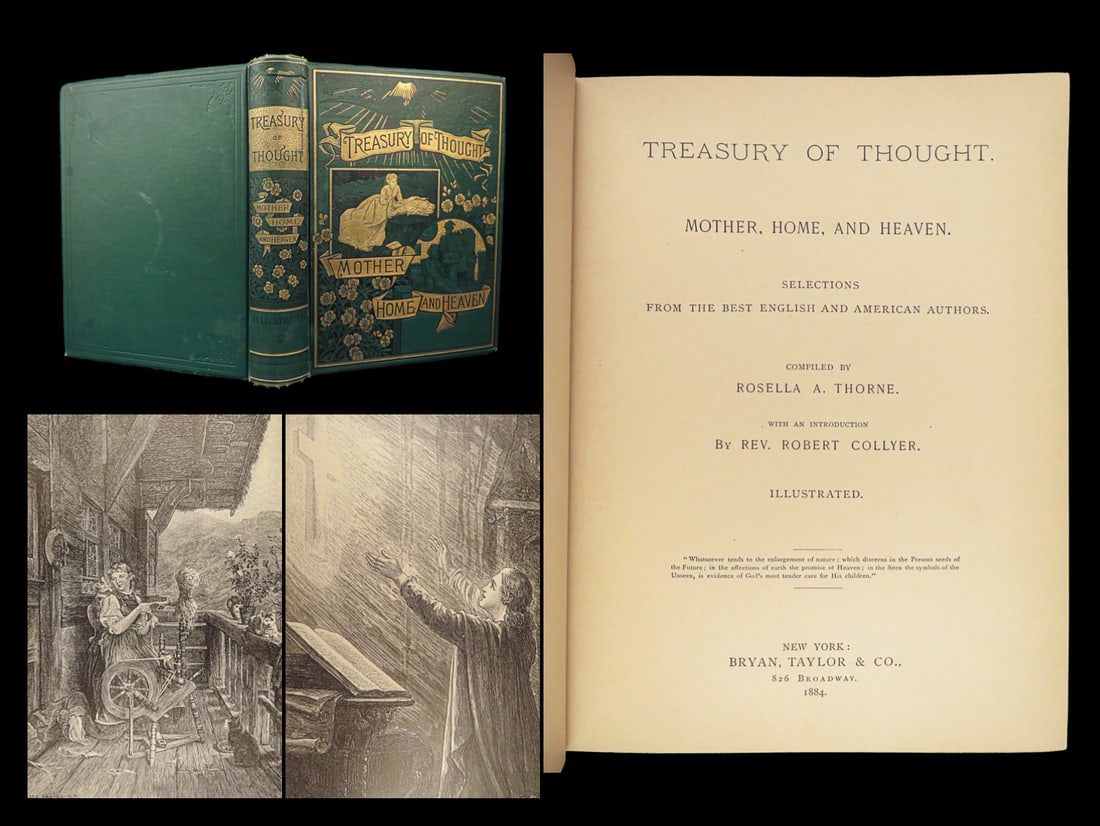 1884 Famous Poetry & Stories 1ed Irving Cowper Spurgeon Emerson Thoreau BINDING: 1884 Famous Poetry & Stories 1ed Irving Cowper Spurgeon Emerson Thoreau BINDING Treasury of Thought is a rare, 19th-century collection of works from famed English and American authors. Notable authors