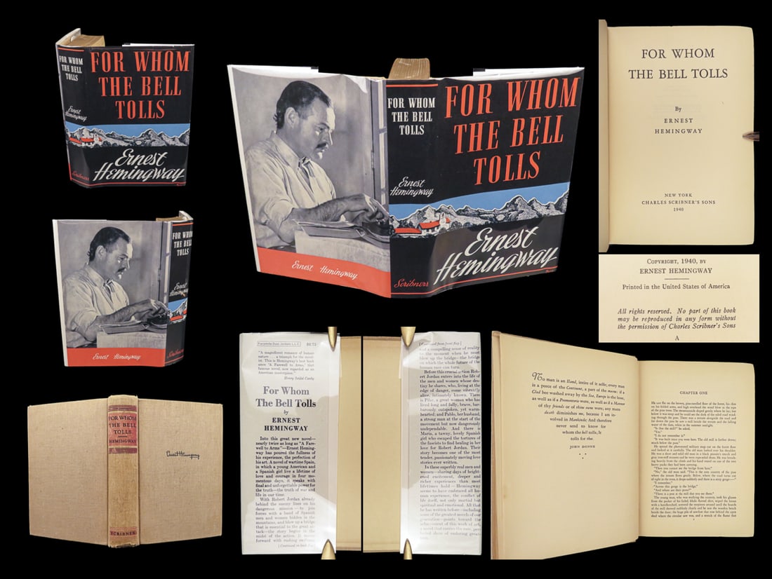 1940 Ernest Hemingway 1st ed For Whom the Bell Tolls American War Novel Classic: 1940 Ernest Hemingway 1st ed For Whom the Bell Tolls American War Novel Classic “There is nothing to writing. All you do is sit down at a typewriter and bleed.” – Ernest Hemingway The story