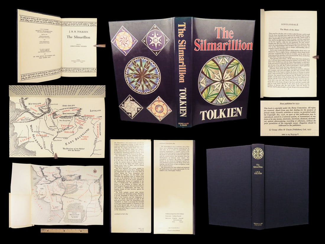 1977 JRR Tolkien 1st ed Silmarillion Lord of the Rings Middle Earth + MAP<: 1977 JRR Tolkien 1st ed Silmarillion Lord of the Rings Middle Earth + MAP "All have their worth and each contributes to the worth of others.” – J.R.R. Tolkien, The Silmarillion Perhaps the bes
