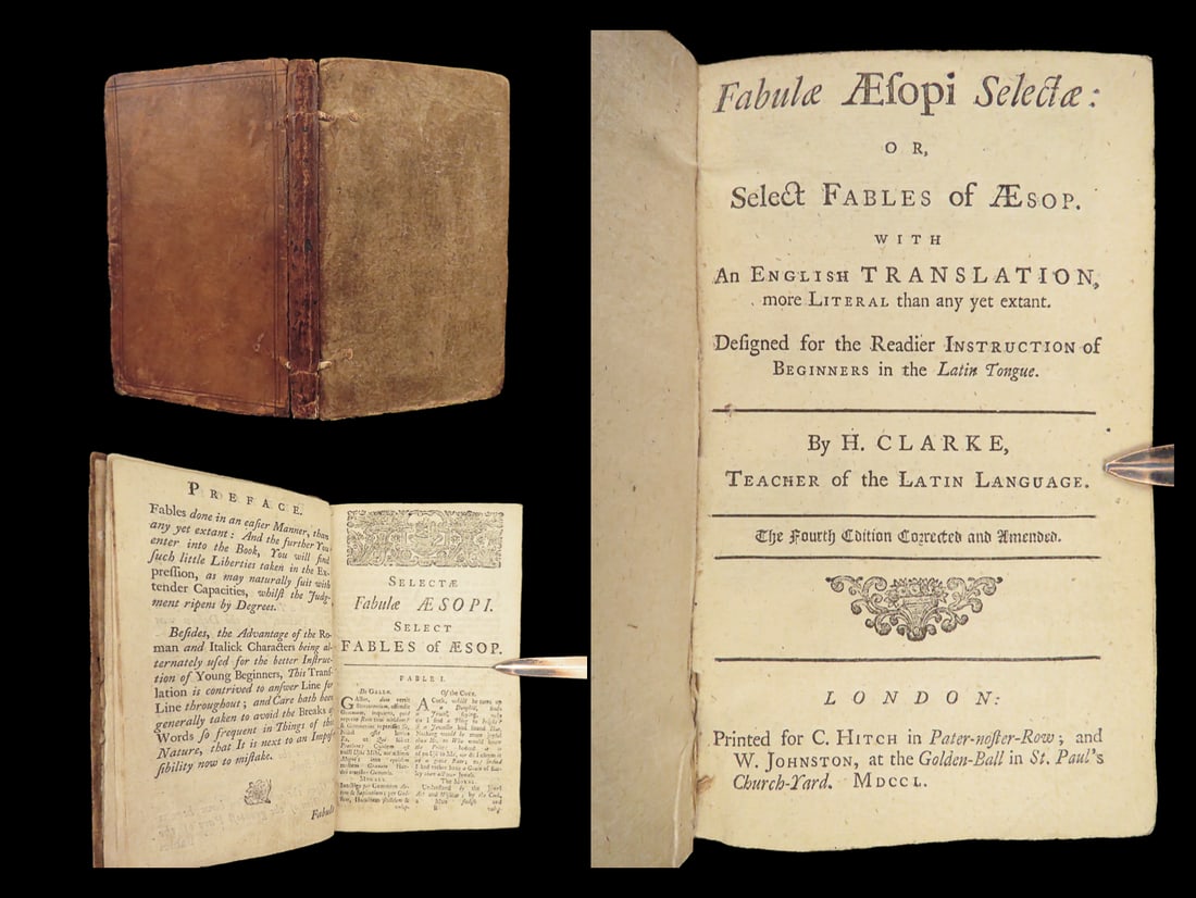 1750 Aesops Fables in English & Latin Mythology Clarke 102 Fables FAMOUS (1 of 10)