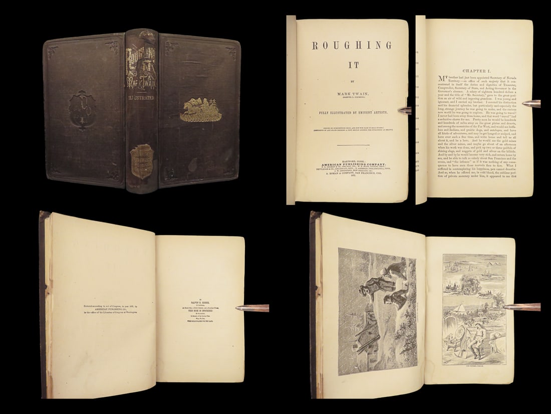1872 Mark Twain 1st ed Roughing It American Wild West Nevada Gold Rush Leather (1 of 10)