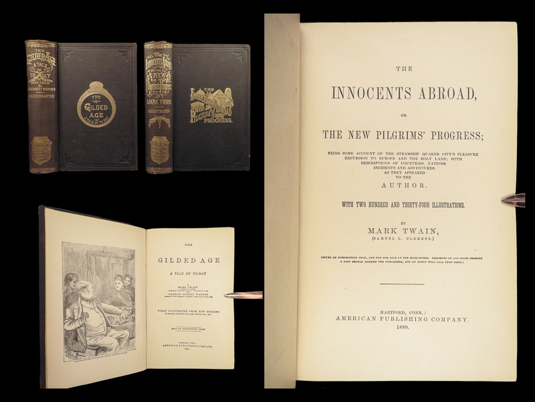 1888 Mark TWAIN 2v Lot of Books Gilded Age Innocents Abroad Clemens Illustrated (1 of 10)