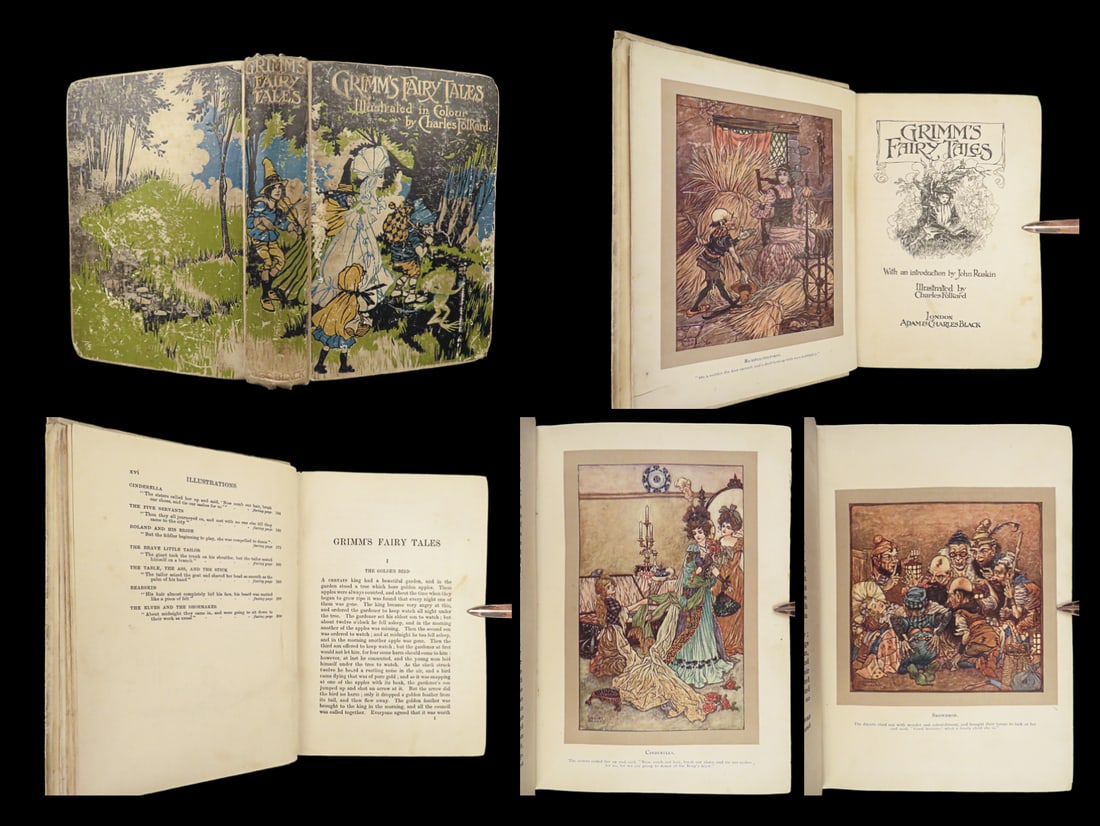 1911 Grimm Fairy Tales Color Illustrated Charles Folkard Rumpelstiltskin Frog-Prince (1 of 10)