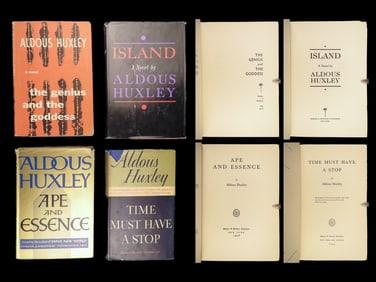 1944 Aldous HUXLEY 1ed Novels Ape & Essence Island Genius & Goddess Orig. DJs 4v