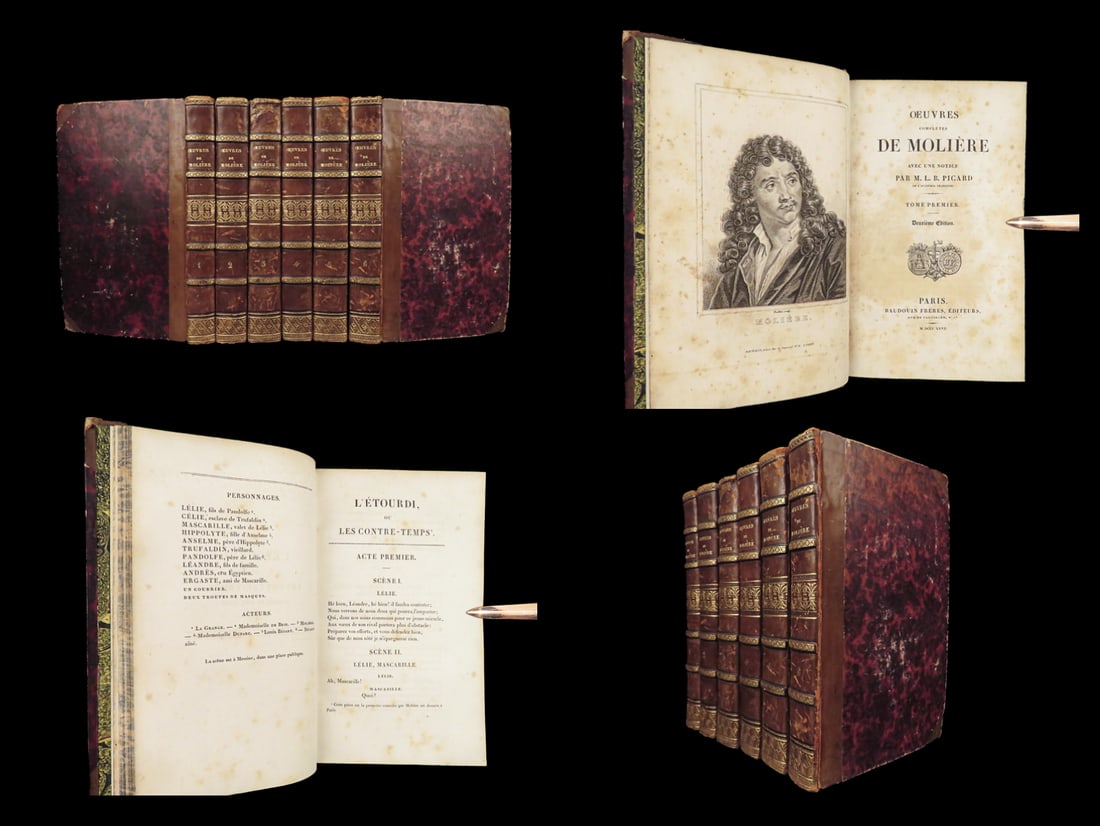 1827 MOLIERE French Literature Theatre Misanthrope Tartuffe BINDING 6v SET (1 of 10)
