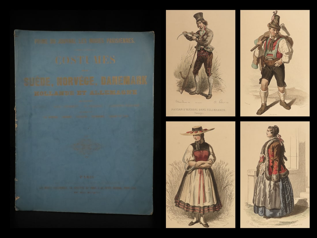 1860 Scandinavia Costumes & Clothing Color Illustrated Fashion Norway Denmark: 1860 Scandinavia Costumes & Clothing Color Illustrated Fashion Norway Denmark An incredibly rare and highly desirable mid-19th-century collection of large engravings. Costumes Suede, Norvege, Danemark