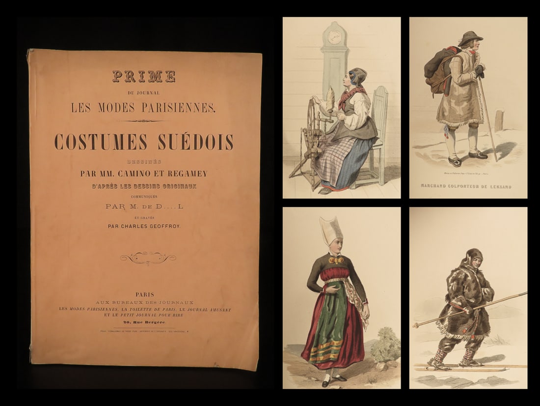 1860 Swedish Costumes & Clothing Scandinavia Color Illustrated Fashion Camino: 1860 Swedish Costumes & Clothing Scandinavia Color Illustrated Fashion Camino An incredibly rare and highly desirable mid-19th-century collection of large engravings. Costumes Suedois Dessines is a co