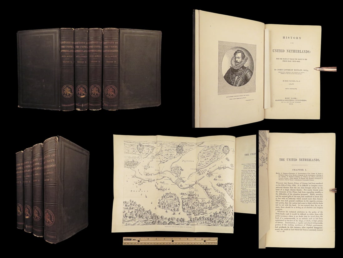 1869 Netherlands History of the United Dutch Wars Lothrop Motley Holland MAP 4v (1 of 10)