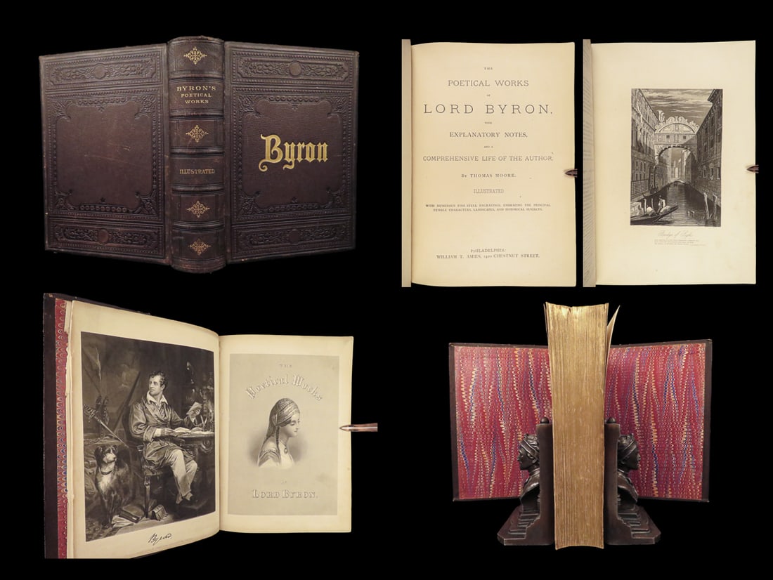 1878 BEAUTIFUL Lord Byron English Poems Illustrated ART Fine Binding Moore (1 of 10)