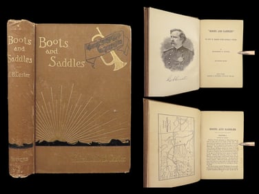 1885 General George CUSTER 1ed Boots Saddles Cavalry Illustrated Indians Wars