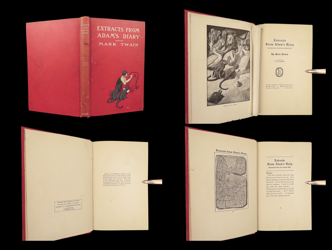 1904 Mark Twain 1st ed Adams Diary Fall of Man Creation Illustrated Satire (1 of 10)