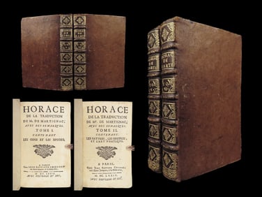 1679 Works of Horace ROMAN Lit Carpe Diem French Martignac Satires Odes 2v