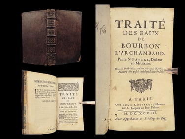 1698 Health SPAS 1ed Bourbon lArchambault Fountains Mineral Water Medicine RARE