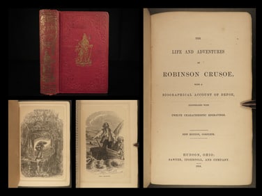 1854 1ed Adventures of Robinson Crusoe Daniel Defoe Rare Ohio Edition FAMOUS