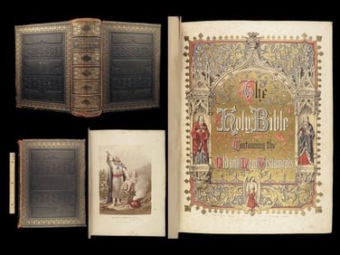 1875 EXQUISITE Brass Holy BIBLE Scottish John Brown Illustrated Huge FOLIO KJV