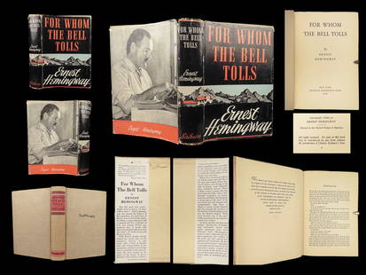 1940 Ernest Hemingway 1st ed For Whom the Bell Tolls American War Novel Classic: 1940 Ernest Hemingway 1st ed For Whom the Bell Tolls American War Novel Classic “There is nothing to writing. All you do is sit down at a typewriter and bleed.” – Ernest Hemingway The story
