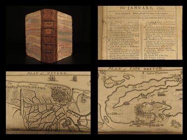 1745 London Magazine Portuguese Voyages in East Indies Siege of Ostend MAP Turks