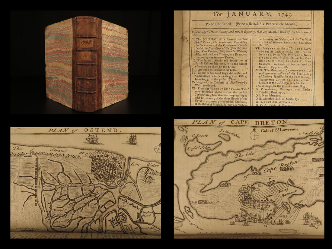 1745 London Magazine Portuguese Voyages in East Indies Siege of Ostend MAP Turks (1 of 10)