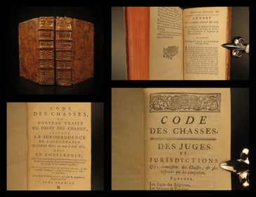 1764 HUNTING LAWS France Code of Chasses Louis XIV Game Birds Saugrain 2v